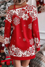 R&B | Weihnachts-Schneeflocke Kalt-Schulter Lockeres Sweatshirt Mini Kleid