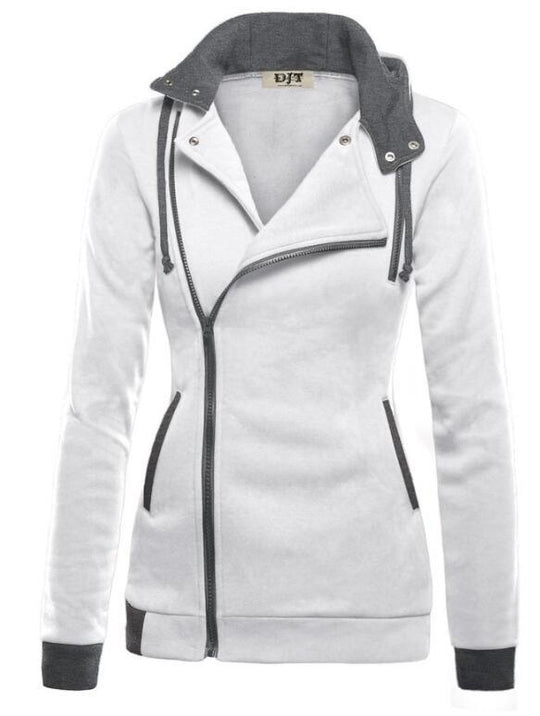 Damen sportliche Übergangsjacke mit asymmetrischem Reißverschluss und Kapuze R&B