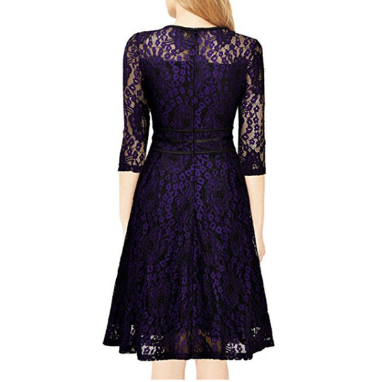 Damen Spitzenkleid mit eleganter Taillenschnürung und schwingendem Rock R&B