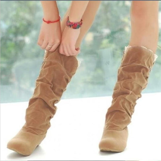 Damen Wedge-Stiefel mit modischer Rüschenstruktur und bequemem Innenfutter R&B