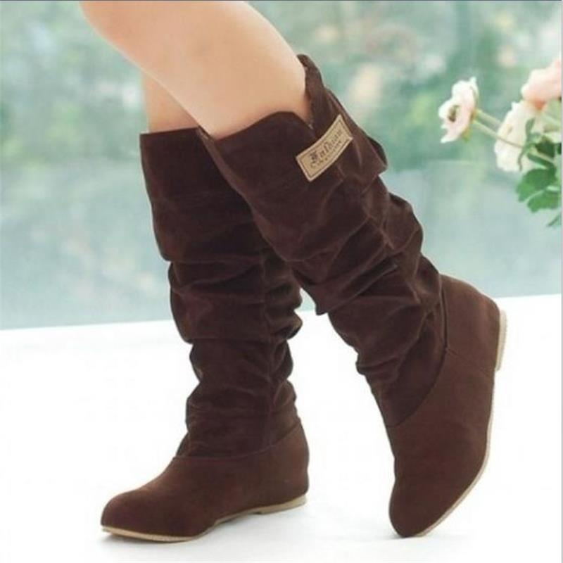 Damen Wedge-Stiefel mit modischer Rüschenstruktur und bequemem Innenfutter R&B