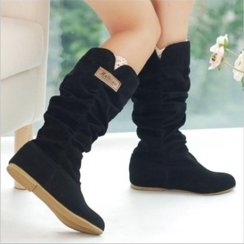 Damen Wedge-Stiefel mit modischer Rüschenstruktur und bequemem Innenfutter R&B