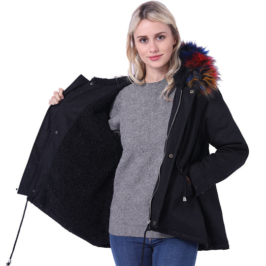 Damen Winterjacke mit abnehmbarer Kunstpelzkapuze und praktischen Taschen R&B