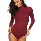 Damen Figurbetonter Bodys mit hohem Kragen und langem Arm R&B