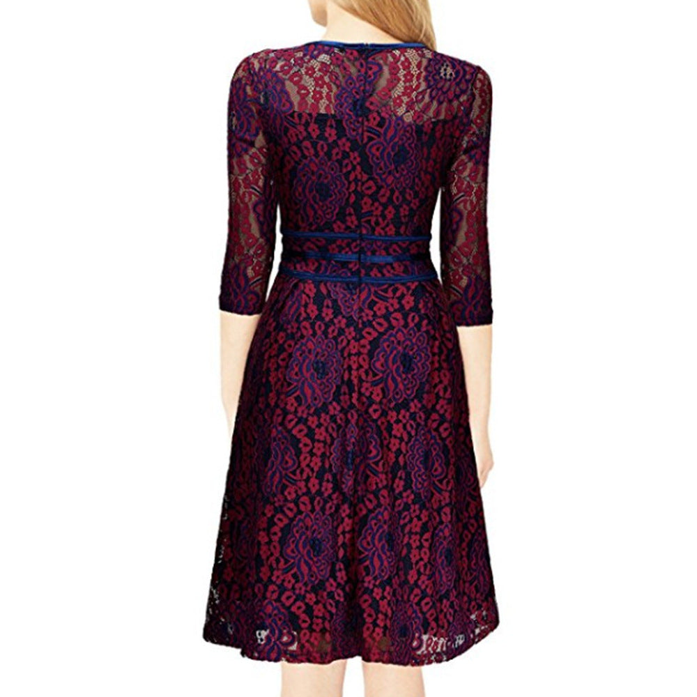 Damen Spitzenkleid mit eleganter Taillenschnürung und schwingendem Rock R&B