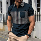 R&B | Tasche Knopf Revers gestreiftes Farbschema T-Shirt