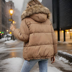 R&B | Warme Jacke mit plüschiger Pelzkappe