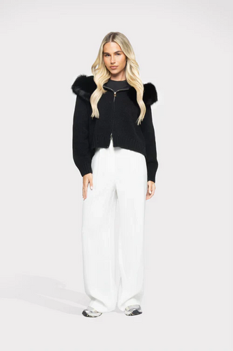 R&B | Strickjacke mit Kunstpelzkragen Reißverschlussverschluss Warm und Stilvoll