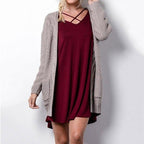 Damen lässiger Strickcardigan mit seitlichen Taschen und offener Front R&B