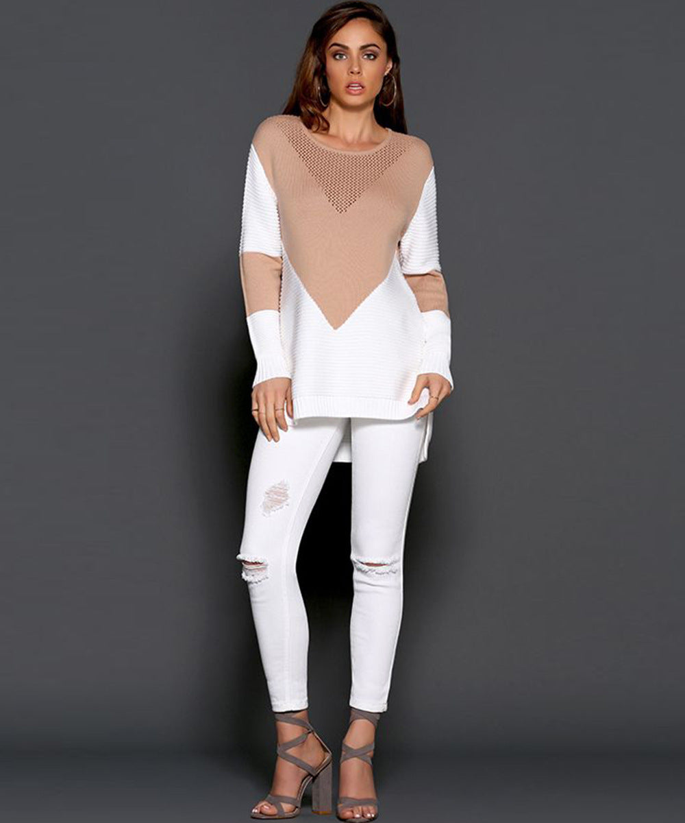 Damen Strickpullover mit modernem Farbblock und einzigartigem Strukturdesign