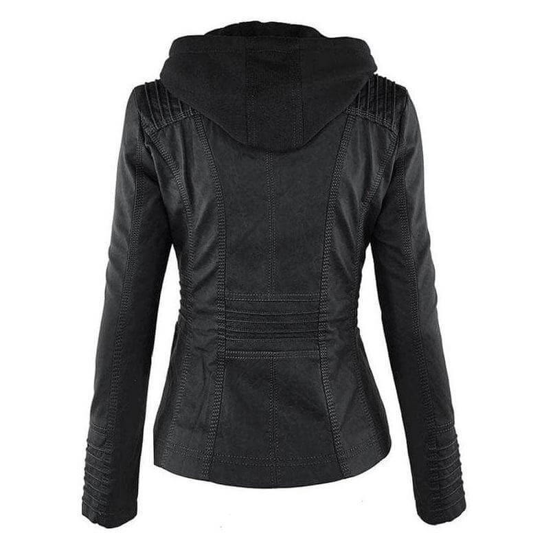 R&B | Damen Slim Fit PU-Leder Zip-Up Hoodie