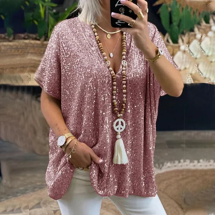 R&B | V-Ausschnitt Pailletten Bluse