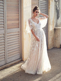 Damen Elegantes Maxikleid mit floralem Spitzenmuster und sanften Ärmeln R&B
