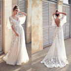 Damen Elegantes Maxikleid mit floralem Spitzenmuster und sanften Ärmeln R&B