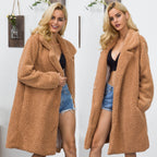 Damen Flauschiger Boucle-Mantel mit elegantem Revers und weitem Schnitt R&B