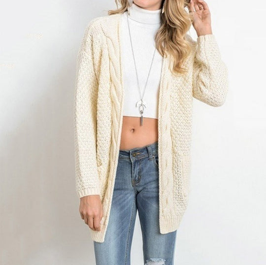 Damen lässiger Strickcardigan mit seitlichen Taschen und offener Front R&B