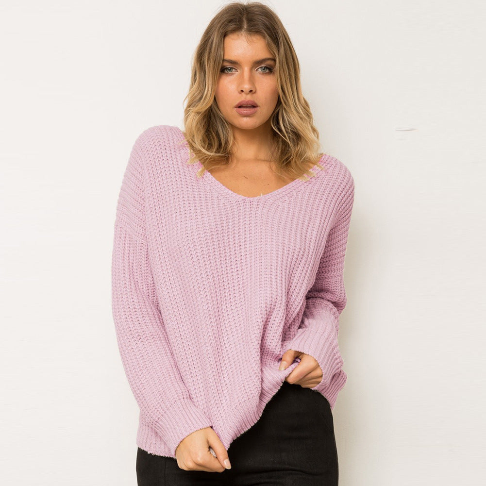 Damen Pullover mit einzigartigem Rückendesign und dekorativem Schnüriemen R&B