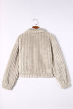 Unifarbene Plüsch Fleece Jacke Mit Knopfleiste