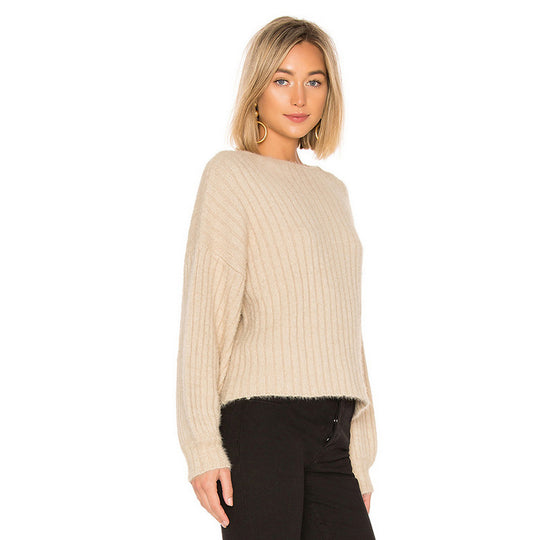 Damen gemütlicher Strickpullover mit oversized Schnitt und Rippstruktur R&B