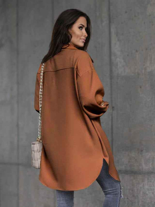 R&B | lange Hemdbluse mit Knöpfen, Wollkragen und Revers