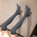 R&B | Strass Hohe Stiefel mit Absatz Bis Zum Oberschenkel