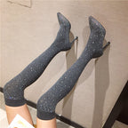 R&B | Strass Hohe Stiefel mit Absatz Bis Zum Oberschenkel