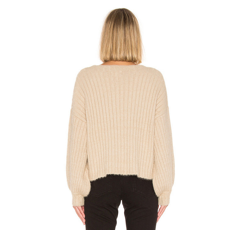 Damen gemütlicher Strickpullover mit oversized Schnitt und Rippstruktur R&B