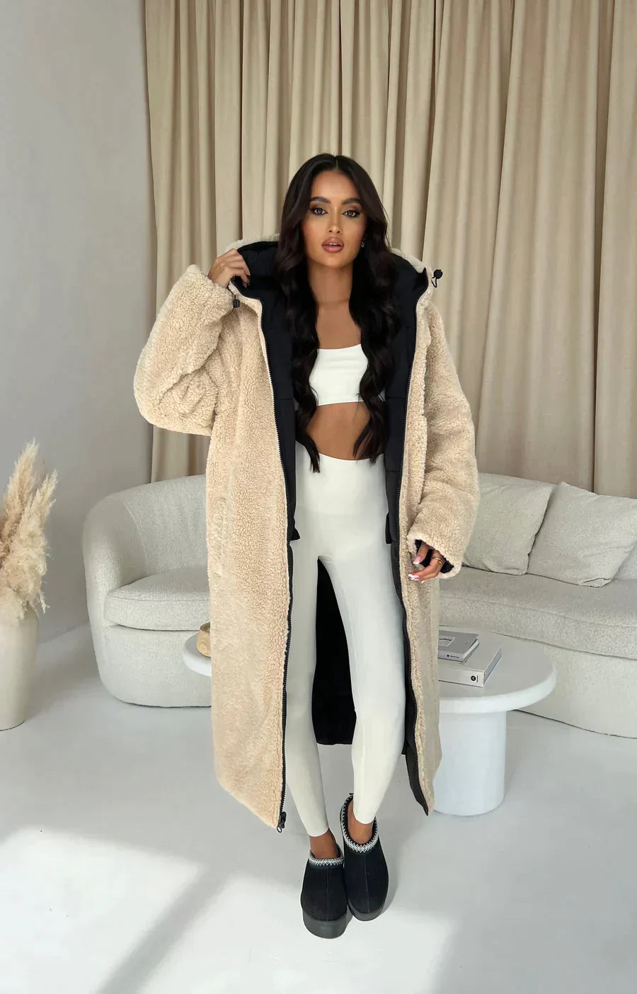 R&B | Langer Wendedesign mit Muster und einfarbig für Frauen ideal für den Winter
