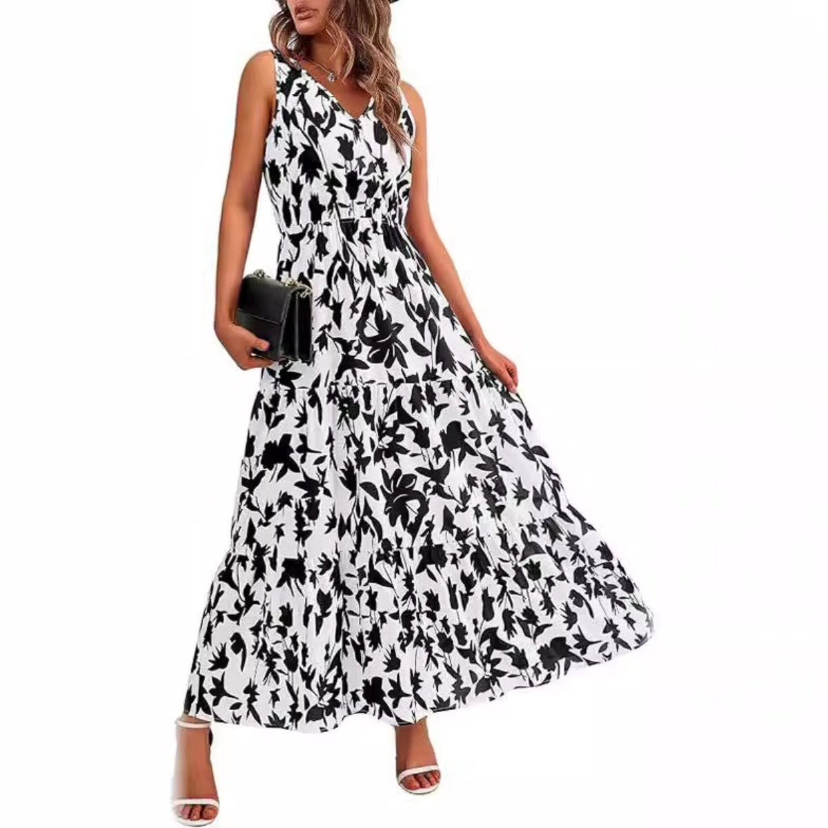 R&B | Kleid mit V-Ausschnitt und elastischer Taille