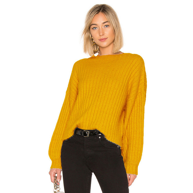 Damen gemütlicher Strickpullover mit oversized Schnitt und Rippstruktur R&B