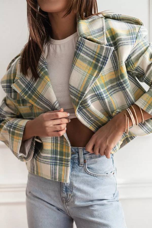 R&B | Herbst/Winter Wendekragen Karomuster Jacke