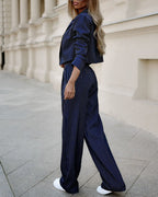 R&B | Teil Blazer und Hose - Gestreifter Cropped Blazer und Weite Hose mit Hoher Taille