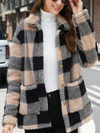 R&B | Gitter Teddyjacke mit Knöpfen und Taschen Polyester Warm und Stilvoll