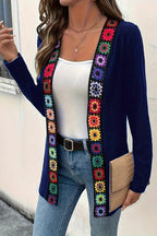 R&B | Strickjacke mit Blumenrand und langen Ärmeln
