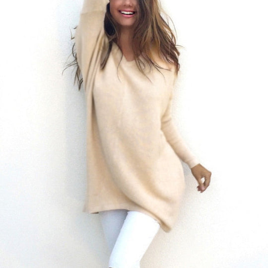 R&B - Sweater |Eleganter langer Pullover mit V-Ausschnitt für Damen