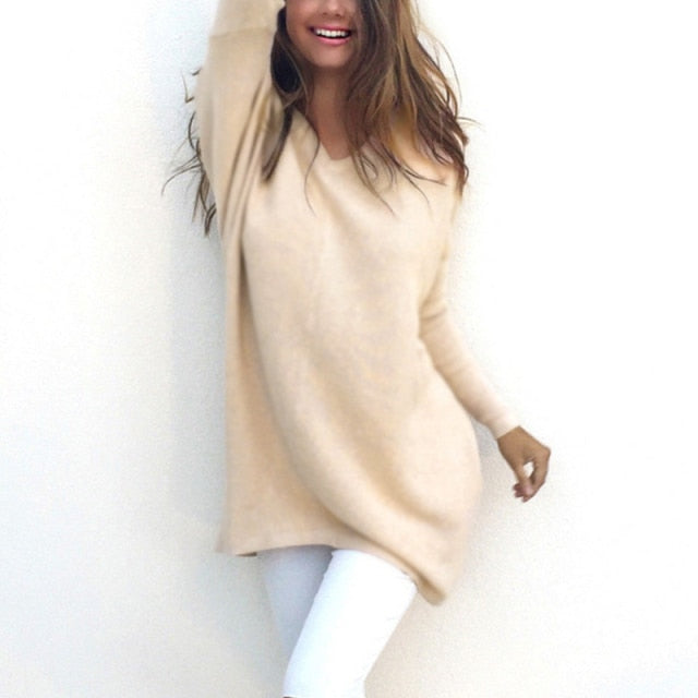 R&B | Sweater |Eleganter langer Pullover mit V-Ausschnitt für Damen