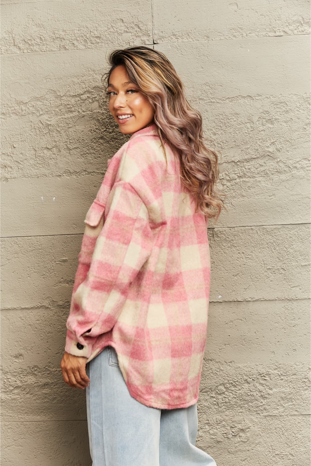 R&B | Karierte Kragenknopf Jacke