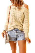 R&B | Aprikosenfarbener asymmetrischer Ausschnitt Pullover mit kalten Schultern und Wimpern