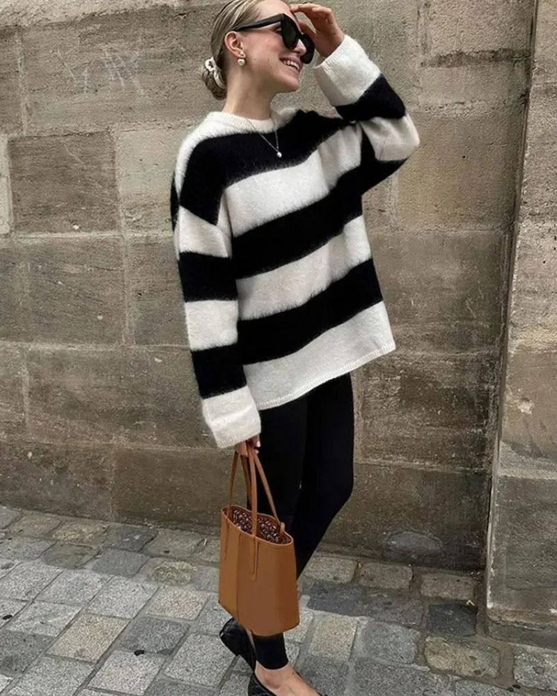R&B | Blockstreifen Strick Lockerer Pullover