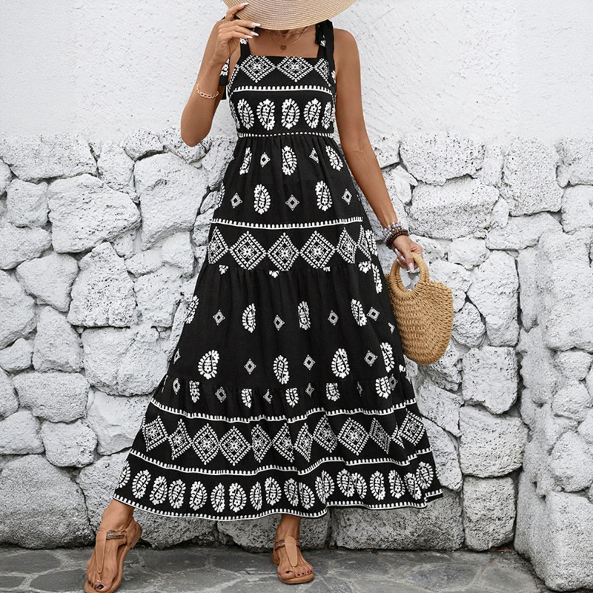 R&B | Kleid mit ethnischem Strapsdruck