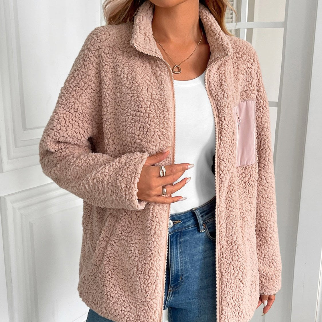 R&B | Lässige Winter Zip-Up Fuzzy Jacke für Damen