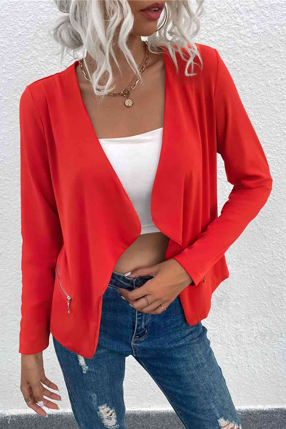 R&B | Offene Frontreißverschluss-Taschen-Cardigan