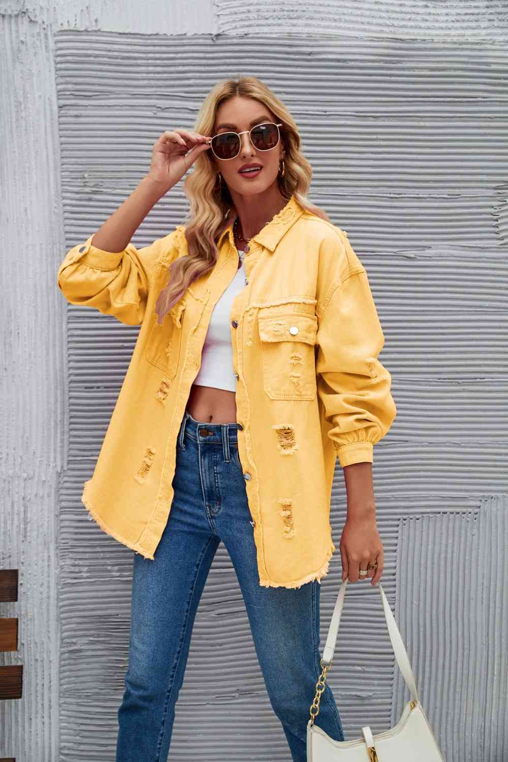 R&B | Zerrissene Rohsaum-Denimjacke