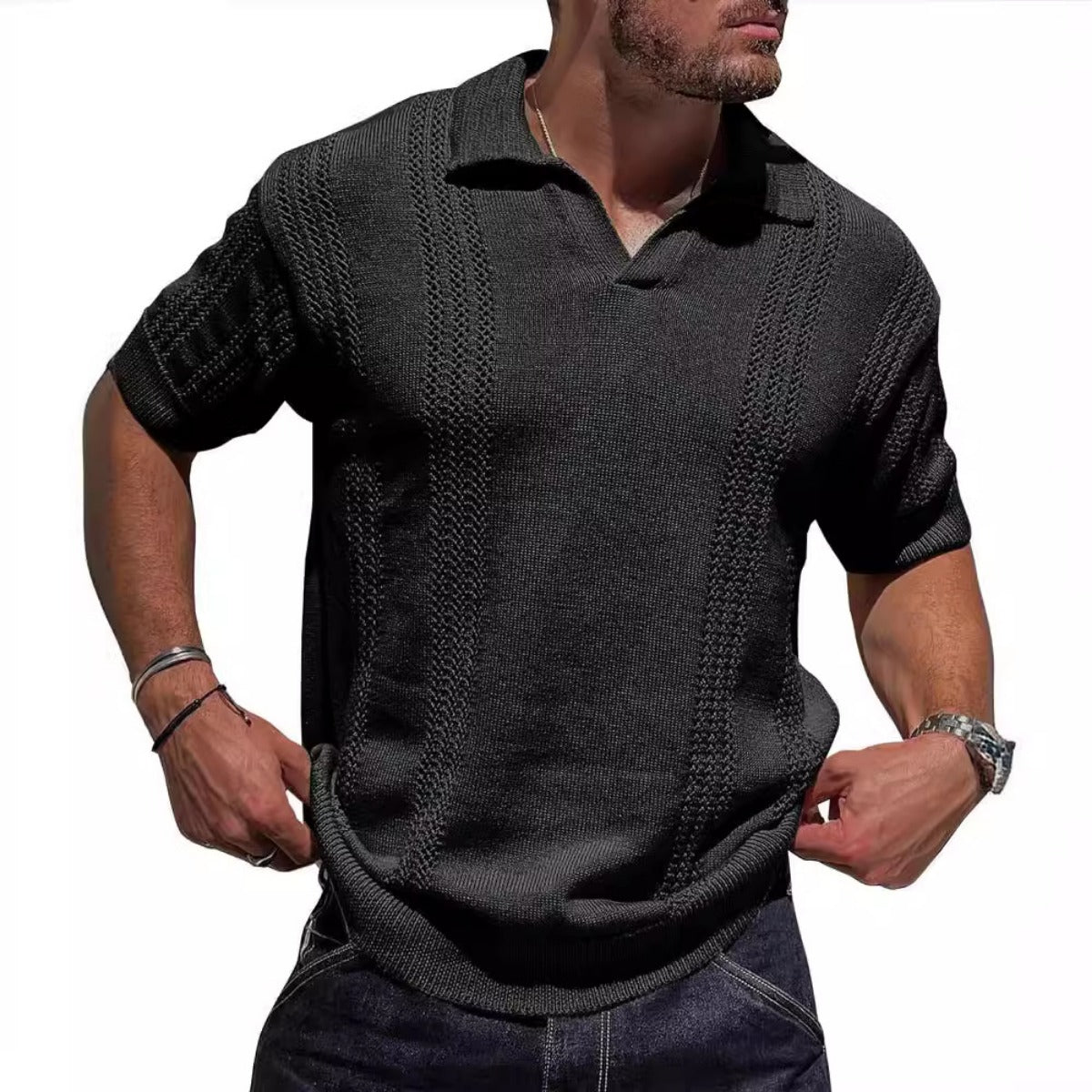 R&B | Hohles POLO-Shirt mit V-Ausschnitt