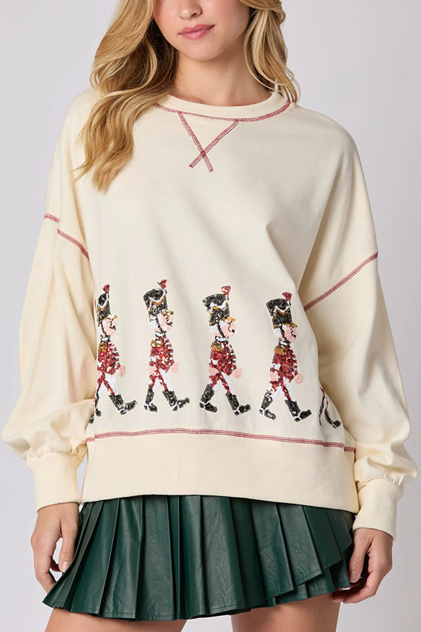 R&B | Weihnachts Soldat Pailletten Langarm Freizeit Sweatshirt