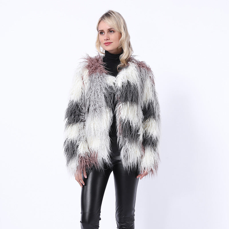 Damen Modische Kunstpelzjacke mit auffälligem Design R&B