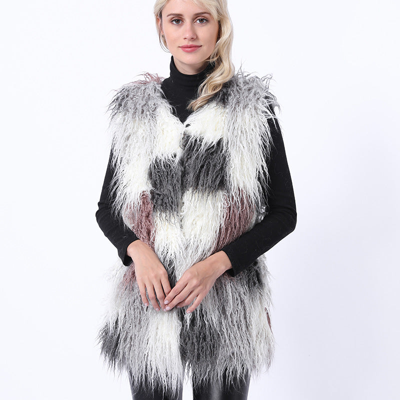 Damen Flauschige Kunstpelz-Weste im Patchwork-Design R&B