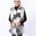 Damen Flauschige Kunstpelz-Weste im Patchwork-Design R&B