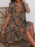 R&B | Paisley V-Ausschnitt Kleid Locker Kurzarm Sommerkleid