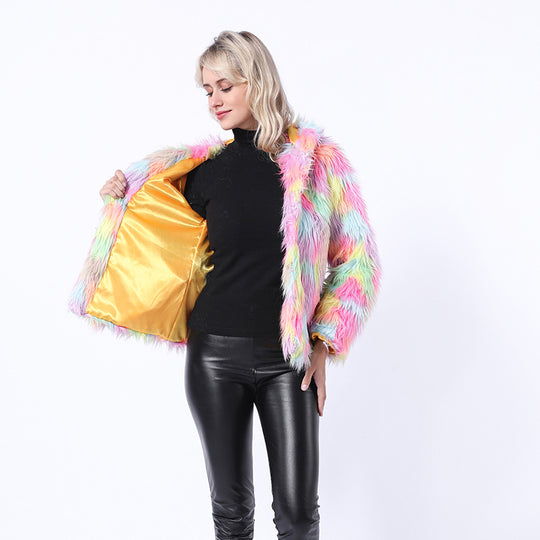Damen Flauschige Kunstpelzjacke mit leuchtenden Farben R&B